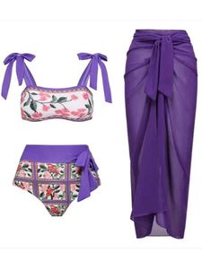 Damskie stroje kąpielowe Fitshinling Summer Bikini Sets Swimsuit Dopasowanie zestawów Domiss Damskie stroje plażowe stroje kąpielowe 2023 BOHO NOWOŚĆ W 3 sztuce garnituru Kobieta T240508