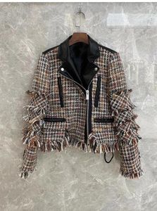 Kvinnorjackor 2024 Spring Luxury Fashion Women Tassel Högkvalitativ PU -läder Patchwork Jacketrock 2 Färg Tutu