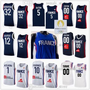 2024 Fransa Takımı Basketbol Formaları Victor 32 Wembanyama Nicolas 5 Batum Evan 10 Fournier Rudy 27 Gobert Frank 1 Ntilikina Nando 12 De Colo Guerschon 7 Yabusele