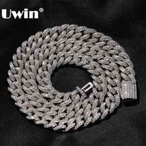 UWIN 9mm 아이스 아웃 마이크로 포장 설정 쿠바 목걸이 블링 입방 지르코니아 쿠바 링크 체인 팔찌 초커 힙합 보석