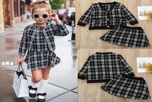 Baby Girls Fashion Cardigan Casat Plaid Clothing Set Jacketshort Dress Kids Kids Boutique Boutique Spring Clothes Soites Infits8034394