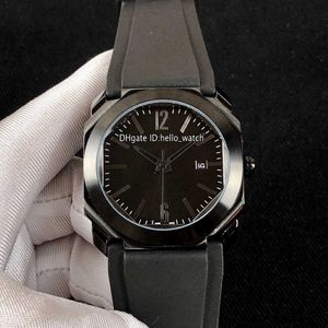 Zegarki designerskie 41 mm Octo Pvd All Black Steel Case 102737 BGO41BBSVD N Black Dial Automatyczne męskie pasek Gumowy pasek Wysokiej jakości disco 293i