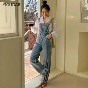 Kvinnors jeans kvinnor Suspender Rompers Overalls 2024 Vintage Jumpsuits Spelar långa fickor Wide Ben Pants Combinaison Overize