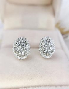 Circle Stud örhänge lyxsmycken 925 Sterling Silver Full Princess Cut White Topaz Cz Diamond Gemstones Women Wedding Bridal Ear8038571