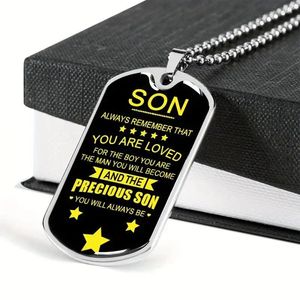 Pendant Necklaces Text Print Dog Tag Enamel Stainless Steel Necklace Anniversary Graduation Party Birthday Gift For Son