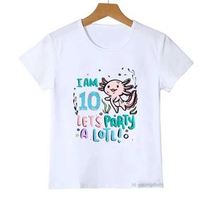T-shirts 3-14 Birthday Axolotl Im 10 lets participate in a Lotl Kawaii Girls T-shirt Childrens Birthday Gift T-shirt Fashion Childrens Clothing T-shirtL2405