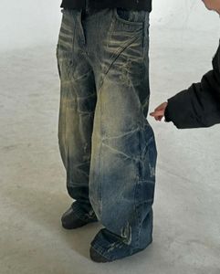 Retro hög midja baggy jeans y2k jeans punk hiphop rippade jeans för kvinnor harajuku rock wide ben slouchy byxor streetwear 240430