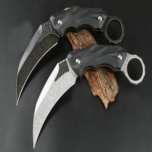 Na venda de alta qualidade Karambit lnife d2 lâmina de lavagem de pedra full tang preto g10 manusear facas táticas ao ar livre com kydex 2711