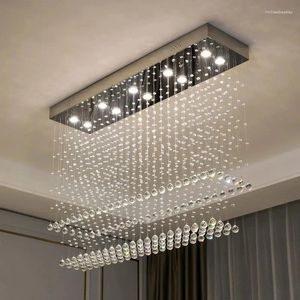 Chandeliers Modern Rectangular Crystal Chandelier Ceiling Lighting Fixture Raindrop Pendant Flush Mount Light For Dining Rooms Kitchen