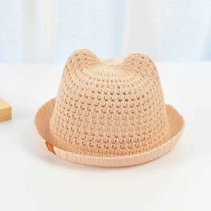 FJ0R Caps Hats 2021 Cute Children Summer Cats ears (Steamed cat-ear shaped bread) Sunshine Beach Hat Straw Boys Girls Cotton Breathable Outdoor d240509