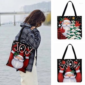 Sacos de compras boneco de neve e Papai Noel Presente de Natal para mulheres Casual Pintura de desenho animado Print