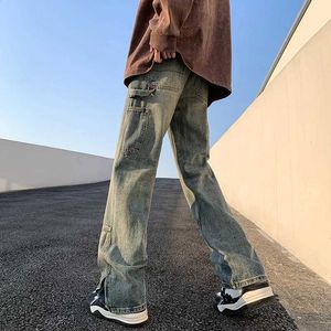 Мужские джинсы Американские ретро -джинсы Мужские изделия с прямыми швами Street Street Mrendy Brand Cool Q240509