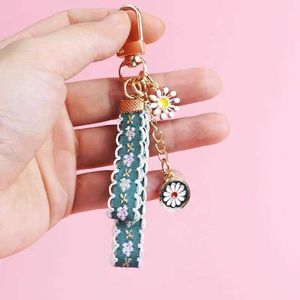 Schlüsselanhänger Lanyards koreanische Tren Lace Stoff Keychain Ly Ribbon Flower Keyring Frauen Schmuck Sonnenblume Süße Bag Accessoires Auto Schlüsselhalter Geschenk J240509