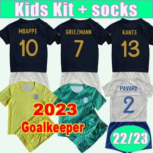 2023 MBAPPE Griezmann Kids Kit Компания футбольная команда 22 23 23 Kante Giroud Benzema Dembele Home Away вратарь детского костюма Football 190o