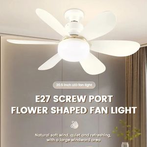 20 inç E27 Vidalı Kafa LED Fan Işık Uzaktan Kumanda Üç Renk Çizim Çıkarılabilir Fan Yaprak Oturma Odası Küçük Fan Işığı 240425