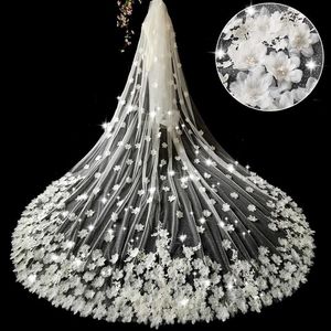 Bridal Veils Cathedral Veil Bride Shining Starlight Fabric 3D Three-dimensional Flower 286f