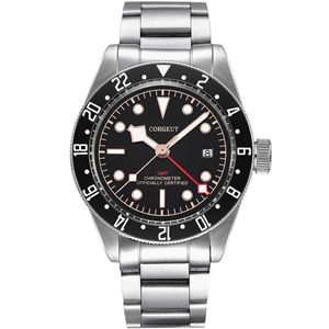 Orologi da polso movimenti automatici Watch Bay Black Red Bezel Calendario maschile in acciaio Case da 41mm Bracciale Luminose Mani militari 1896