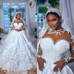 فستان الزفاف الفاخر A-Line Wedding Dress Arecer Dist Long Sleeves Bridal Dorts Crystal Corre Train Dress Custom