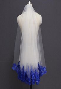 Bridal Veils Royal Blue Sequined Lace White Ivory Veil One Layer Short Shine Wedding With Comb Velos De Novia7083119