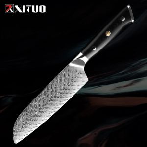 Kitchen Chef Knife 7 Inch Santoku Knife Multifunction Kitchen Knives Damascus Stainless Steel Best Sharp High-Carbon Knives