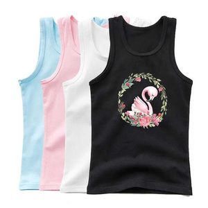 T-Shirts 3-14 yaşındaki kız flamingo kolsuz t-shirt çocuk karikatür çiçek swan tek kollu çocuk pamuk yelek yaz sevimli liwingeriel2405