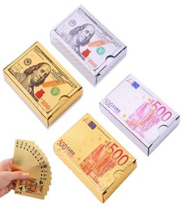 Pokerkarte Gold Sliver Foil Dollar Spielkarten wasserdichte goldplattierte Euro Pokers Tischspiele für Geschenksammlung 3230424