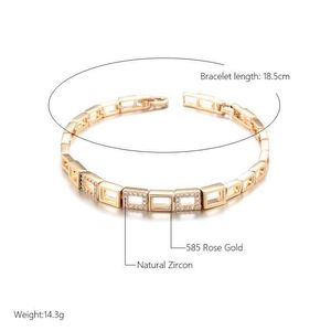 Bracelarki ślubne Kinel Fashion 585 Rose Gold Square Link Bransoletka dla kobiet luksusowy naturalny cyrkon grzywne codzienne bransoletki etniczne biżuteria ślubna