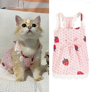 Costumi per gatti cucciolo abbigliamento cotone non irritativo super morbido stampato di fragole per cane abiti estivi costumi facili