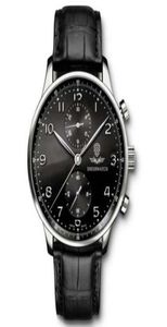 Män tittar på Japan Quartz Movement Leather Strap New Portuguese Chronograph i371447 Black Dial 40mm Wristwatches6531316