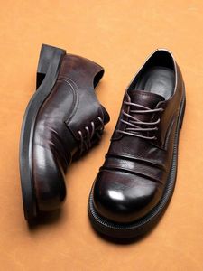 Casual skor handgjorda herrar snörning toppskiktet kohude stora runda huvud rynka formallklänning affärsman högklassiga kostym oxfords