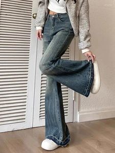 Frauen Jeans Winter Mode Slim Fit lässig Retro Blue American YK2 einzigartige Büro -Taschen -Basis Frauen Flare Hosen