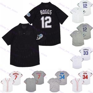 Дешевые бейсбольные трикотажные изделия 12 Boggs /33 CanSeco /7 Rodriguez /34 Ryan 1988 Vintage Retro White Grey Blue Blac