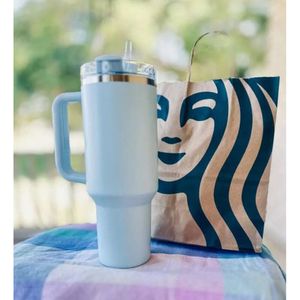 1Pc US Stock Spring Blue 40Oz Quencher H Coffee Mugs Outdoor Travel Car Cup Stainless Steel Tumblers Cups With Silicone Handle Valentine Day Gift 0509 0509