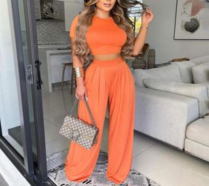 Women039s Two Piece Pants Homewear Summer Women Sexig slitage Set Solid Plus Size rund hals vanlig kort ärmskörd Topp WI1175561