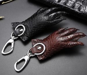 Cadeias de couro genuíno anéis de pata de pata de crocodilo Chaves de decoração de cartuchos de cartocas de barra de mochila de metal prateada