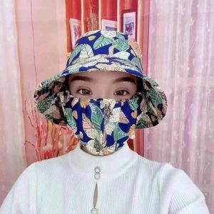 Berets Outdoor Flower Pattern Anti-UV Sunscreen Шляпа модная пыльная маска защита шеи, женщины, рыбак, рыбак, чай, 2024
