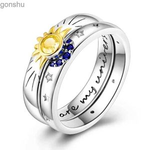 Anelli di coppia 2024 New Silver Moon and Star Ring Set adatto per donne che scintillano regali di gioielli con anello zircone cristallino