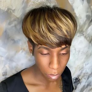 Pixie curta Cut Wig ombre Nenhum peruca de renda com uma máquina cheia de gluia, Machine Full Made for Black Women Human Hair Wig