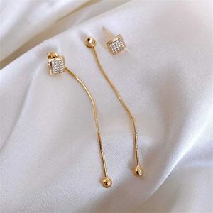 Dangle Chandelier 2021 New Long Crystal Tassel Gold Color Dangle Earrings for Women Wedding Drop Earing Fashion Jewelry Gifts