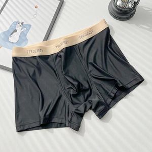 Underpants Ice Silk Seamless Panties Stylish Low-rise Men's Underwear With Letter Print Wide Waistband U-convex Design For Comfort