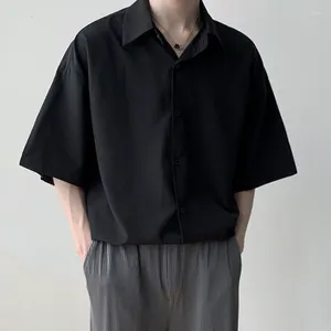 Men's Casual Shirts Clothes Short Sleeve Black Male Top Plain Shirt And Blouse With Collar Korean Style Xxl Normal Summer Original Silk