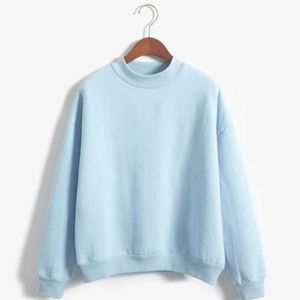 Women's Hoodies Sweatshirts Womens casual long sleeved plain neck sports shirt simple solid color shoulder length oversized wool loose topL2405