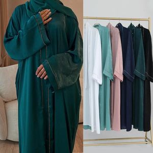 Ethnic Clothing 2024 Ramadan Satin Abayas For Dubai Women Kimono Cardigan Eid Djellaba Jalabiya Muslim Dress Turkey Kaftan Arabic Open Abaya