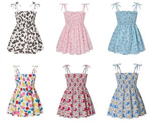 Mädchen Baby Sommer reines Baumwollkleid Fashion Camisole Kleid Kinder Blumener kurzer Rock Süßes Druckbandkleid