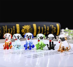 HD -uppsättning av 6 miniatyrglasfigur hundhandblåst Murano Glass Art Animal Pet -figurer Hem Desktop Decor Collectible Presents Y20022673447