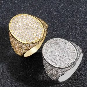 أزياء جديدة عصرية ذهبية الفضة ألوان Micro إعداد كامل bling Iced Out CZ Ring للرجال النساء لحفل الزفاف حجم 6-12