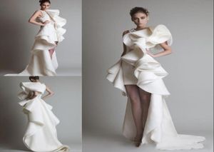 Prom Dresses One Shoulder Appliques Ruffles Sheath HiLo Organza Pageant Dress White Ivory Krikor Jabotian Tiered Bridal Gowns9134980