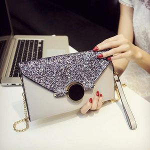 Axelväskor Kvinnor Crossbody Luxury Designer Trend Sequin Sewing Thread Envelope Purse Wallet Pu Leather Evening Clutch Bag