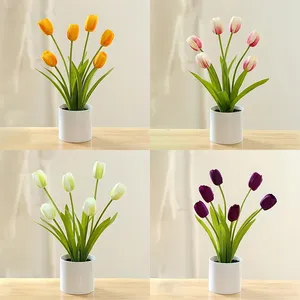 Decorative Flowers Creative Desktop Ornaments Plastic Simulated Plants Fake Silk Six-Headed Tulip Bonsai