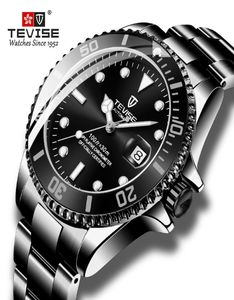 Tevise Fashion Brand Men Mechanical Watch All Black Stailtess Steel Automatic Watch Men Men